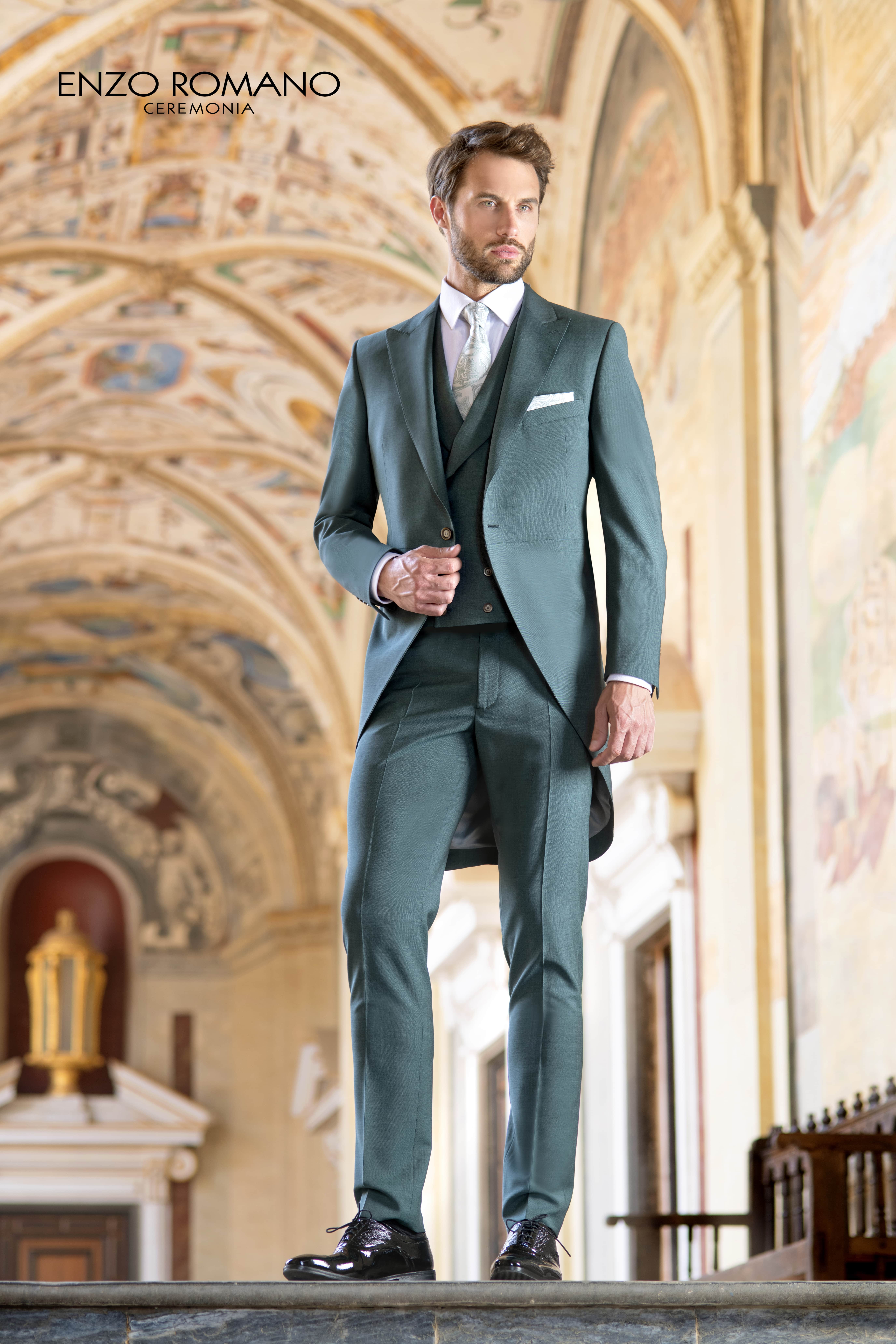 Chaqué para novio, padrino o invitado en color verde de Enzo Romano